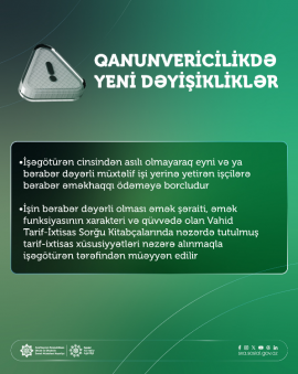 Yeni qanun əməkhaqqı sahəsində gender bərabərliyinin daha dolğun təminatına xidmət edir